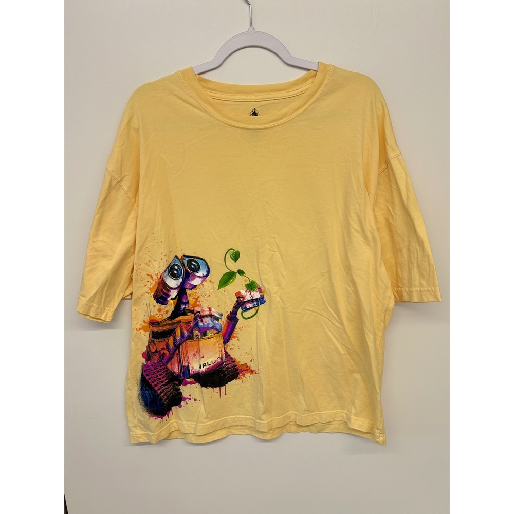 Disneycore T-Shirt Wall-E Graphic Print Disney Women M Yellow Floral Pixar Walle